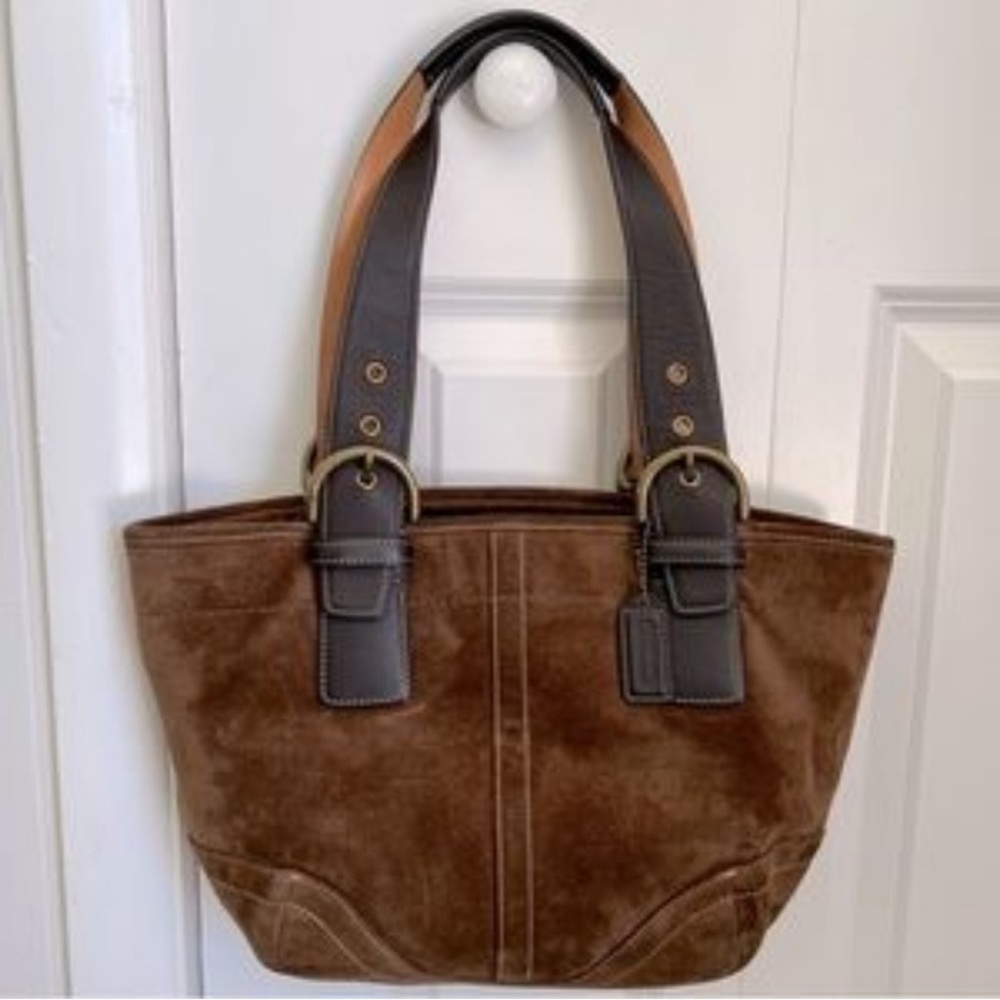 COACH BROWN SUEDE & LEATHER SHOULDER BAG